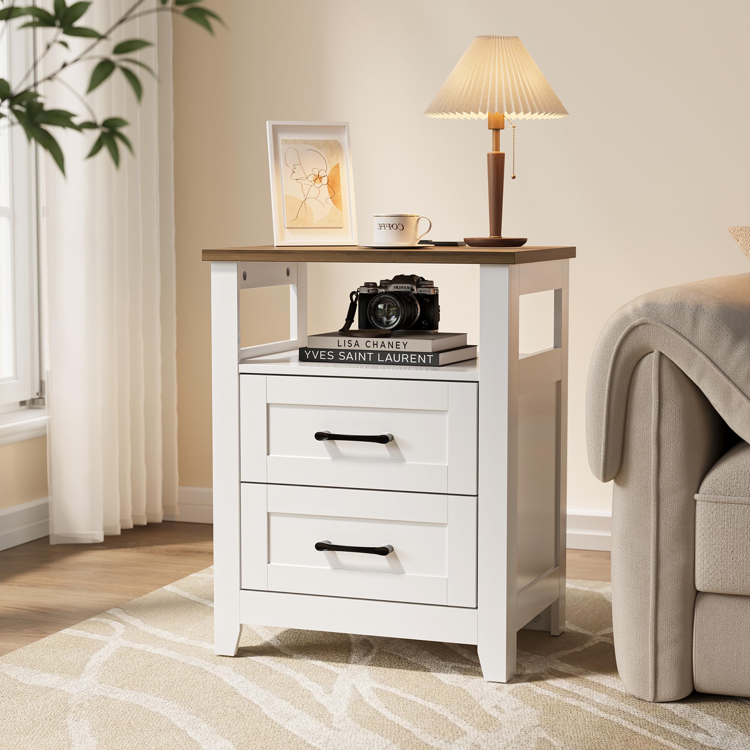 Amazon.com: Decofy Farmhouse 2-Drawer Nightstand with Charging